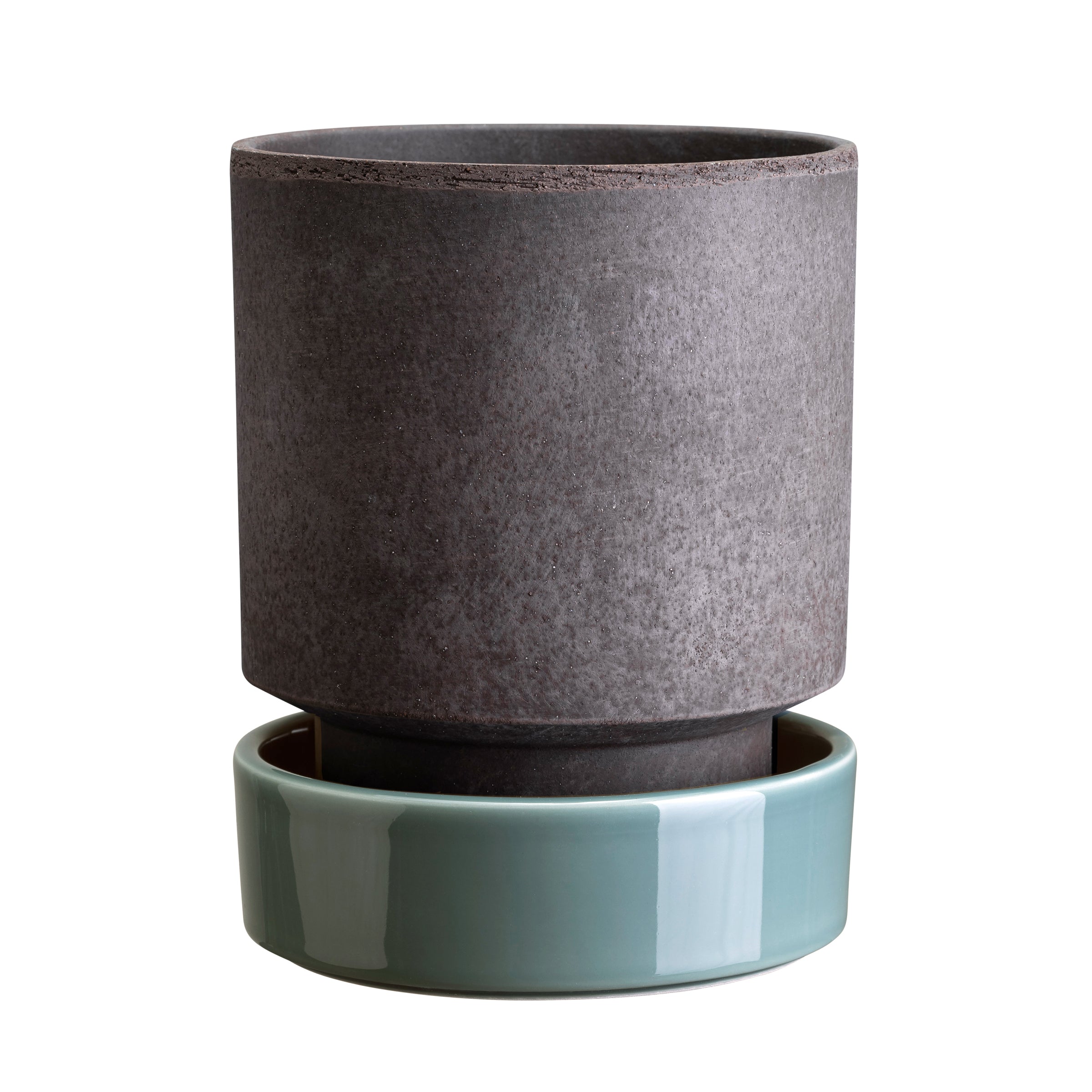 Lenox Premium Hoff Raw Grey & Glazed Misty Blue 14cm Pot with Saucer