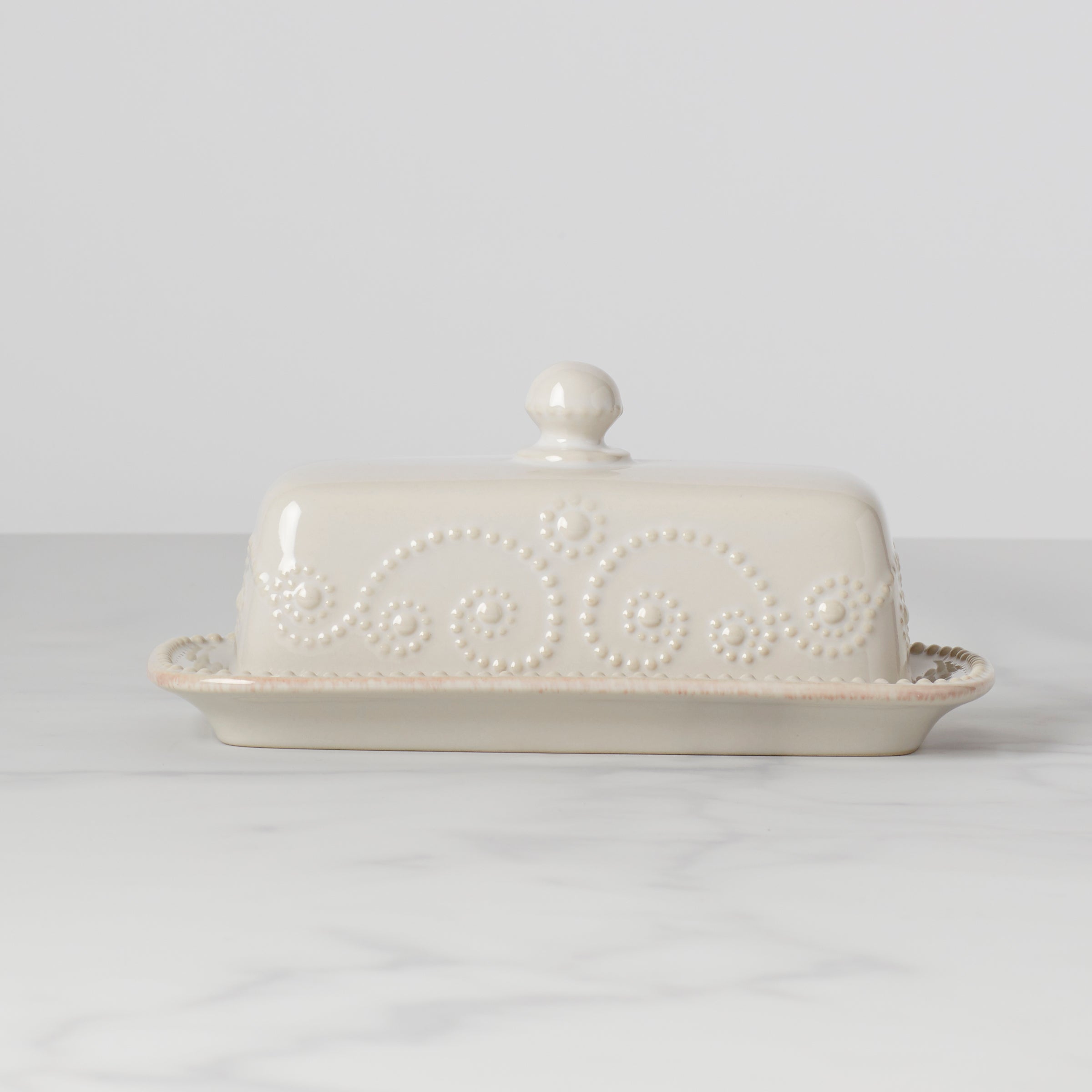 Lenox Premium French Perle White Covered Butter Dish