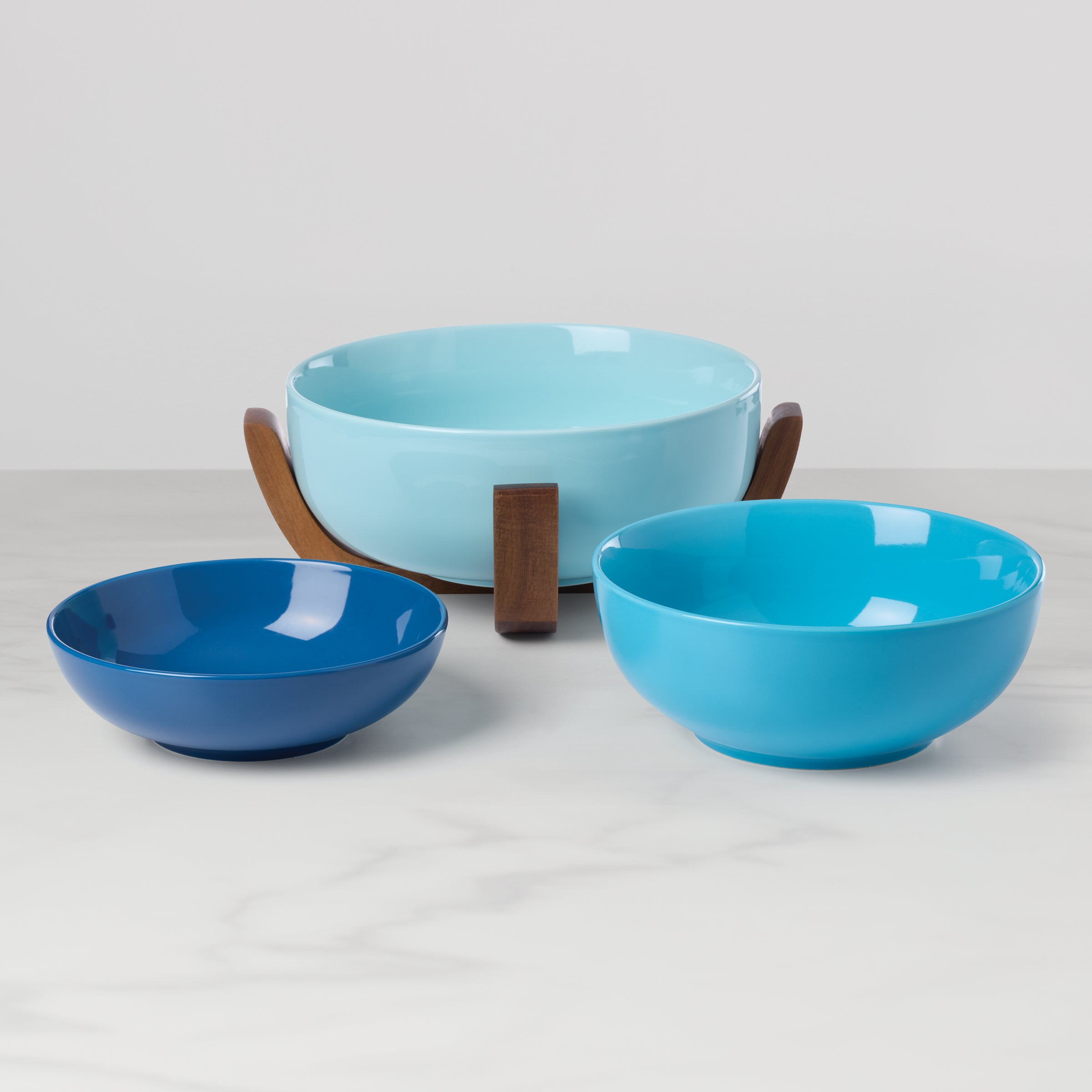 Lenox Premium 24 Seven Turquoise 3-Piece Nesting Bowl Set with Wood Stand - Image 2