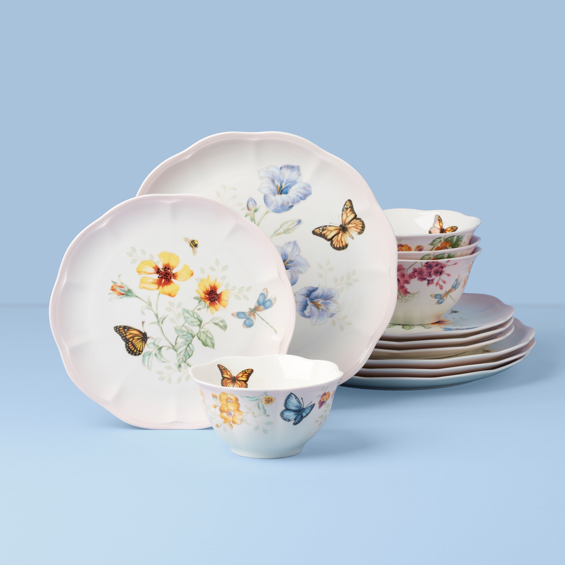 Lenox Premium Butterfly Meadow Pink 12-Piece Dinnerware Set