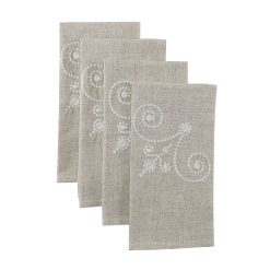 Lenox Premium French Perle Linen Embroidered Dinner Napkins, Set of 4