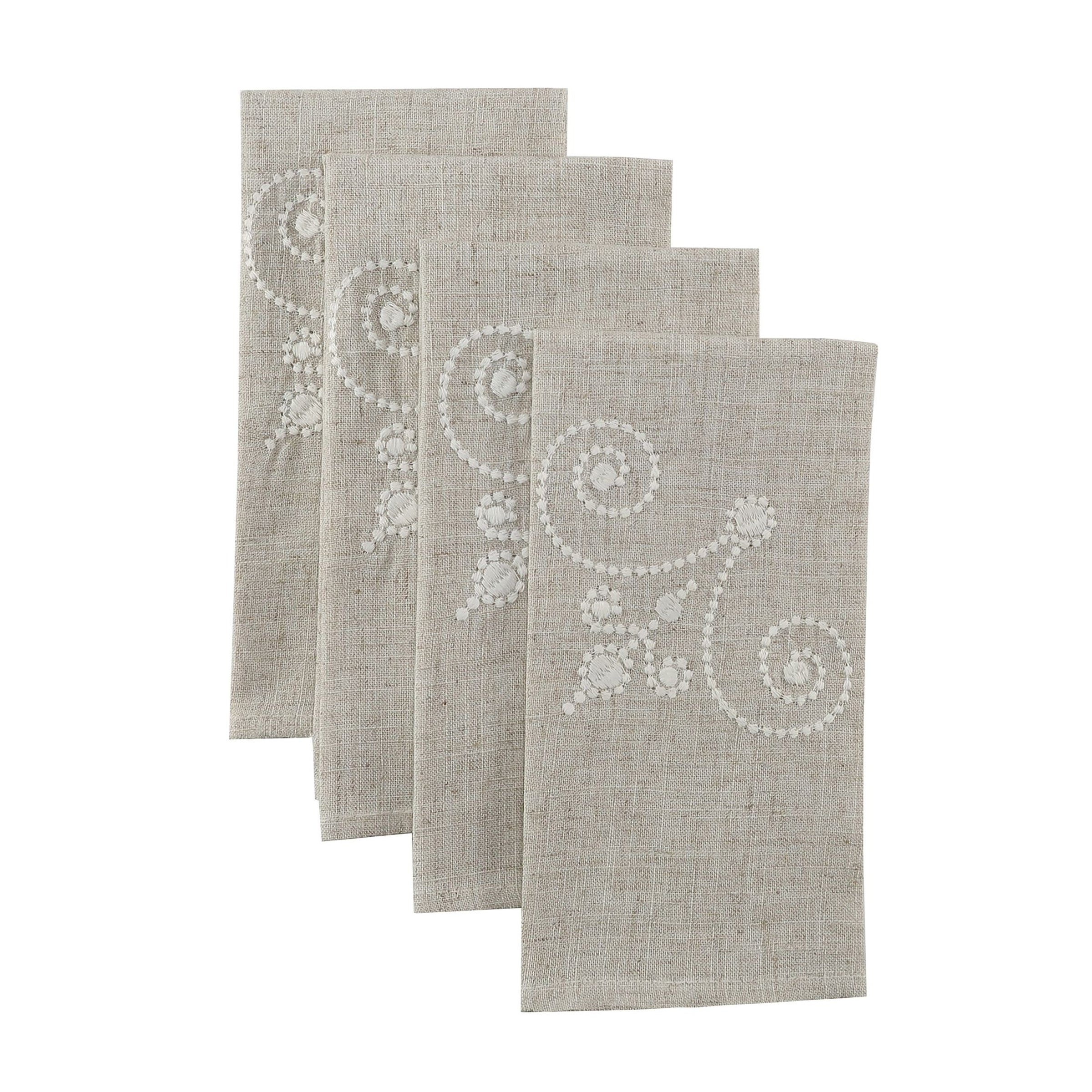 Lenox Premium French Perle Linen Embroidered Dinner Napkins, Set of 4