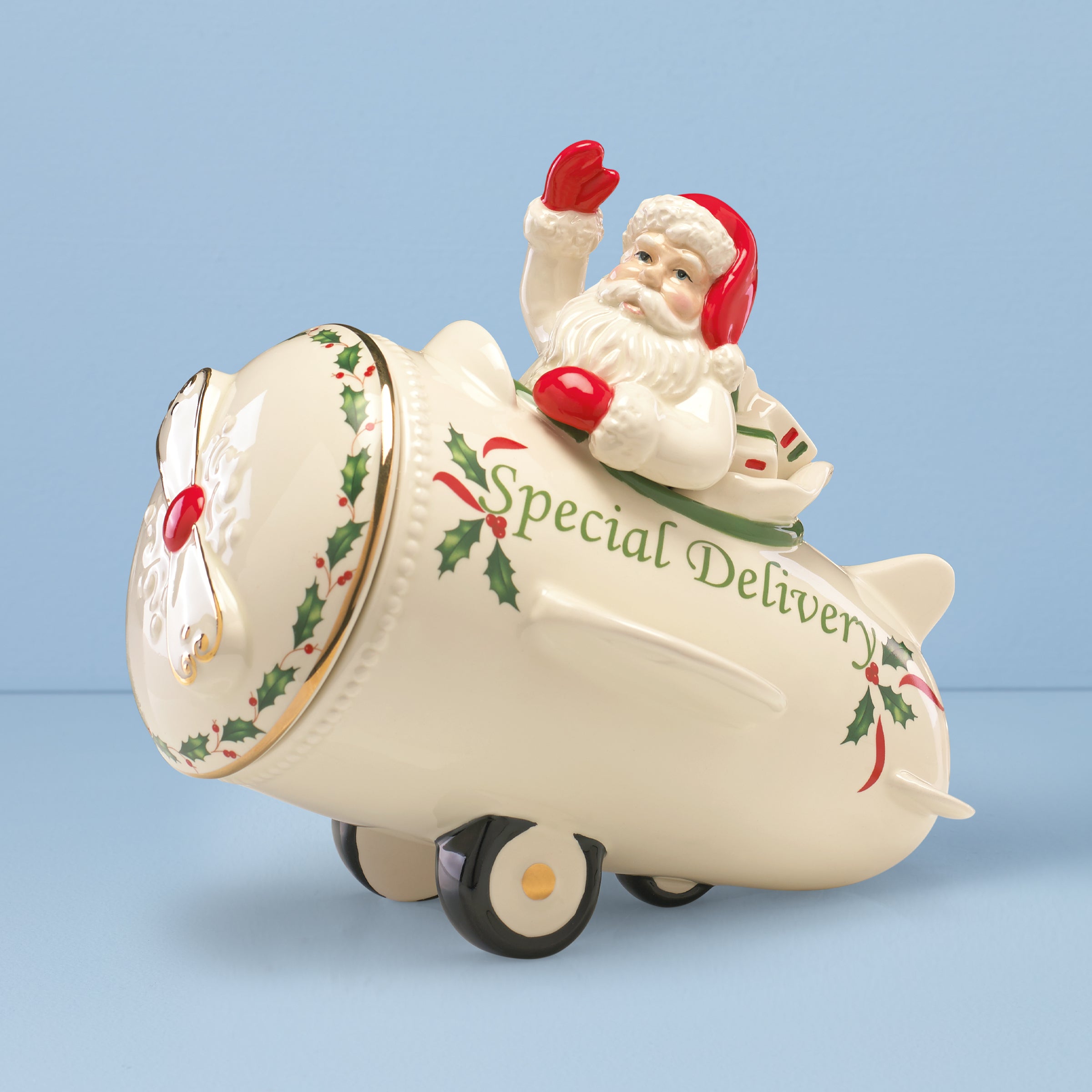 Lenox Premium Holiday Santa Airplane Cookie Jar