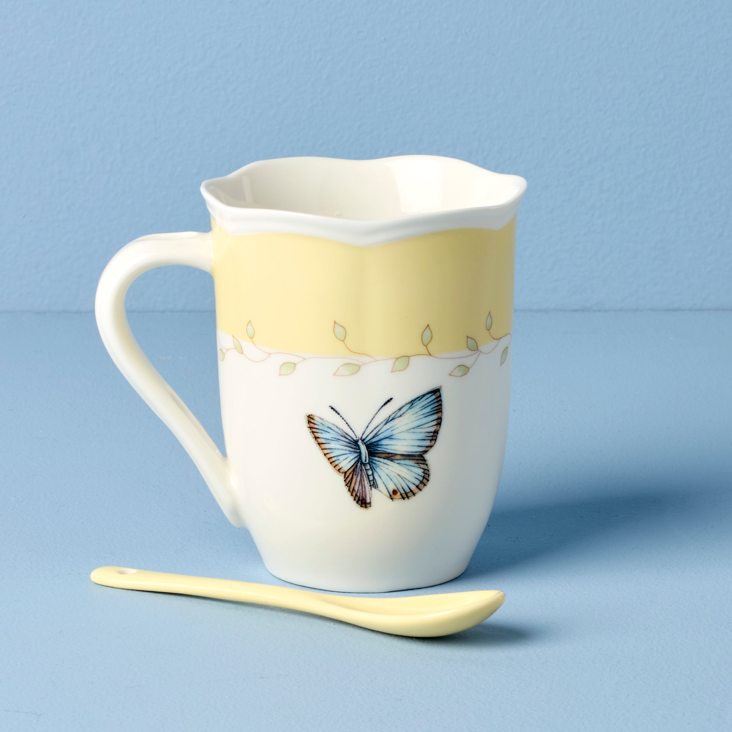 Lenox Premium Butterfly Meadow Yellow Mugs with Spoons, Set of 2 - Image 4