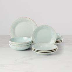 Lenox Premium French Perle Groove Ice Blue 12-Piece Dinnerware Set