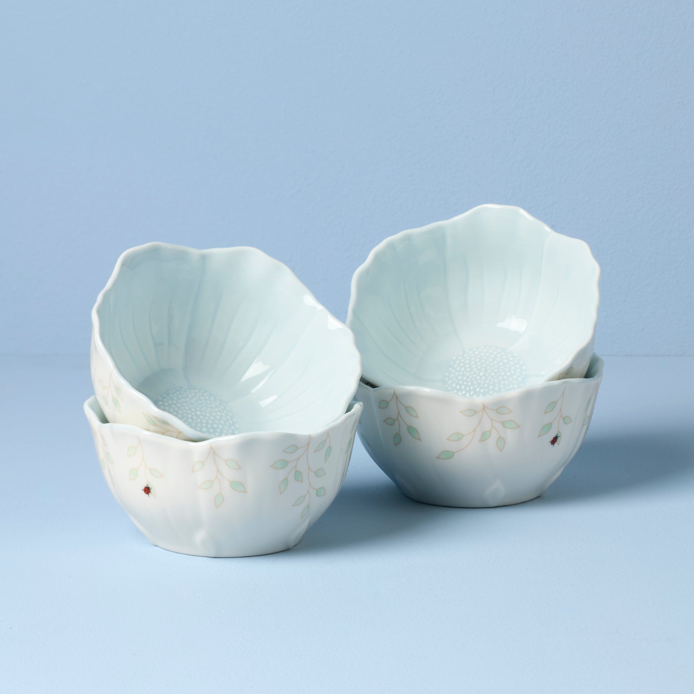 Lenox Premium Butterfly Meadow Floral Blue Dessert Bowls, Set of 4